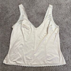 Vintage Camisole Women Size M/L Beige Lace Intimate Lace Nylon PJ Tank Top